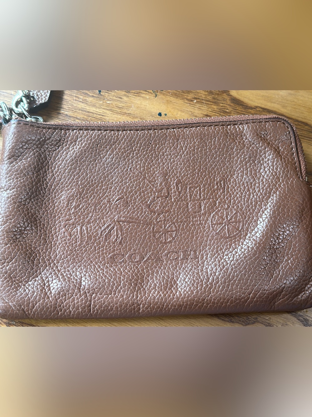 Coach Leather Zip wristlet  in Brown 6.5x4 (bags19)